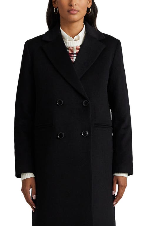 Ralph Lauren Lauren  Double Breasted Wool Blend Reefer Coat In Black