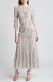 Pisarro Nights Floral Beaded Tulle Gown