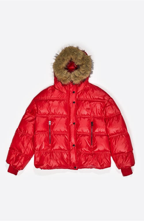 Bimba Y Lola Short Fur Hooded Down Jacket In Multi