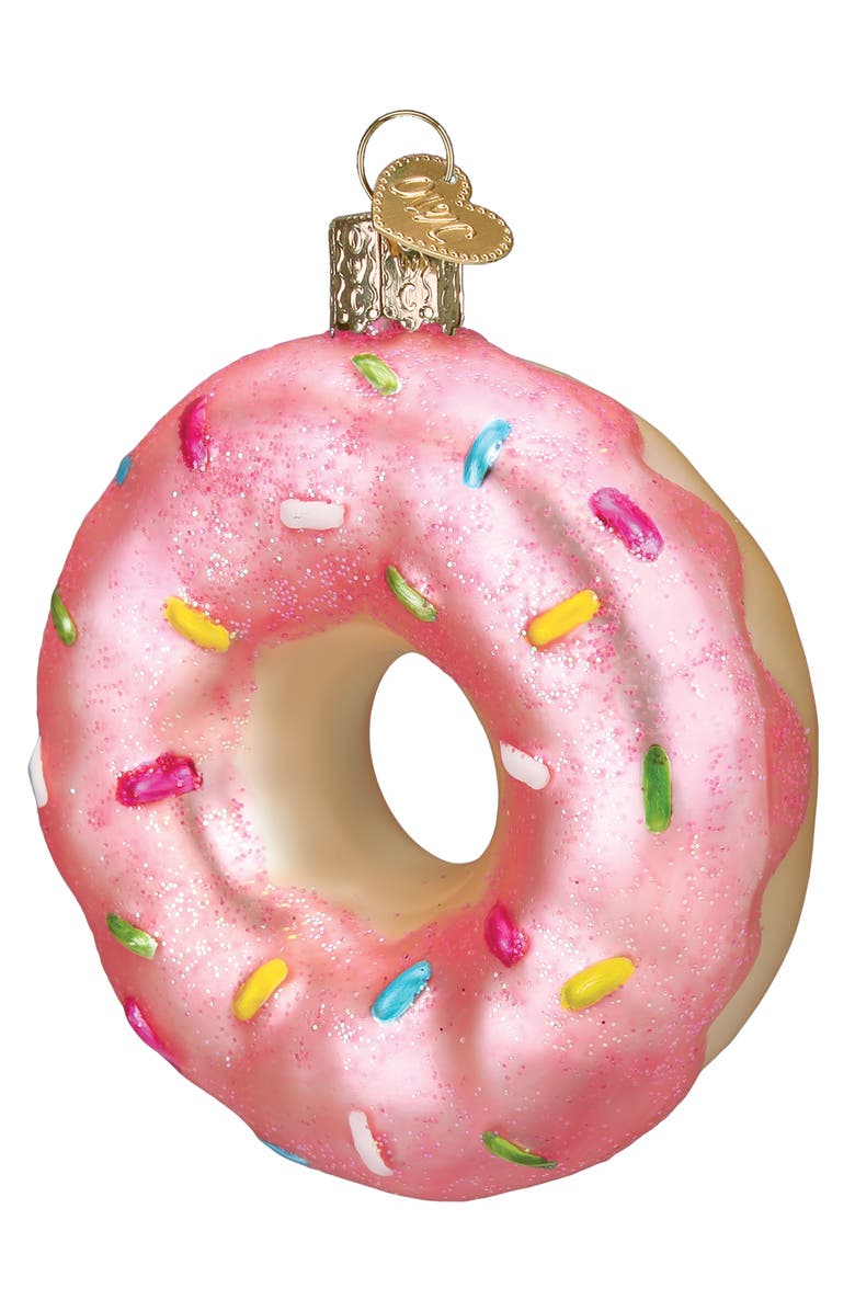 Old World Christmas Sprinkles Donut Glass Ornament, Main, color, Pink/ Tan/ Multi