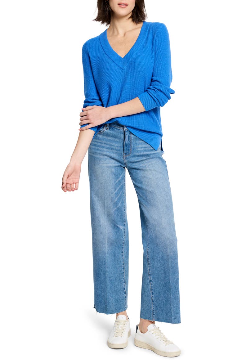 Waffle Stitch V-Neck Sweater, Alternate, color, SAPPHIRE