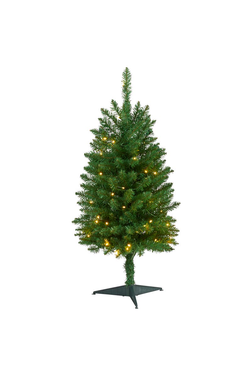 NEARLY NATURAL 3-ft Slim Green Mountain Pine Artificial Christmas Tree with 50 Clear LED Lights, Main, color, Green