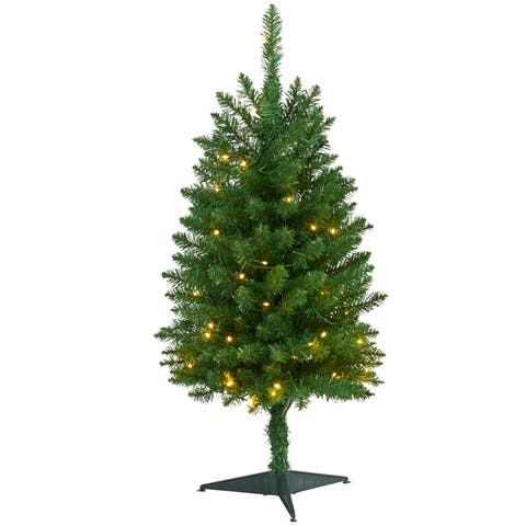3-ft Slim Green Mountain Pine Artificial Christmas Tree with 50 Clear LED Lights