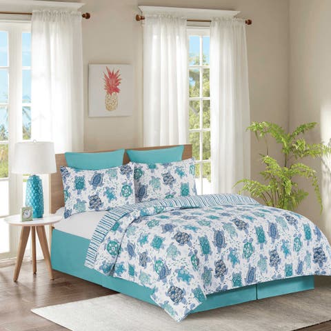 Turtle Bay Beach Coastal Cotton Quilt Set  - Reversible and Machine Washable
