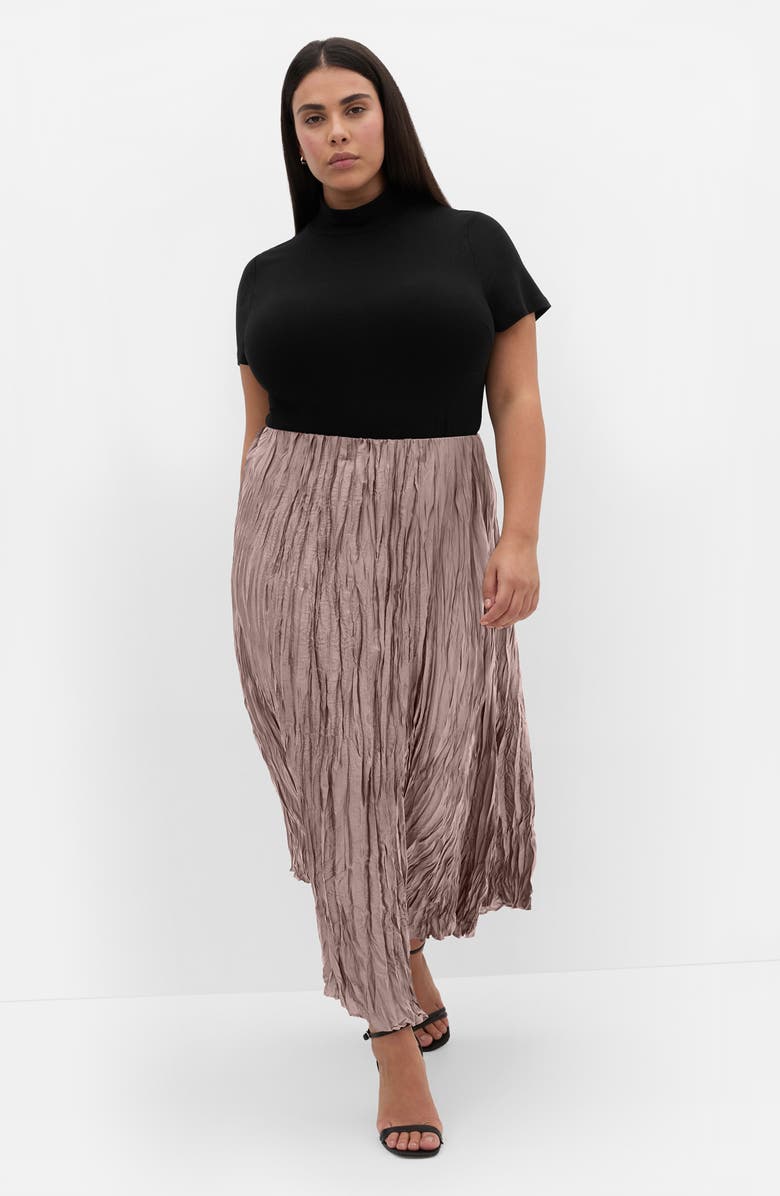 City Chic Imogen Pleated Crinkle Midi Skirt, Alternate, color, Mink