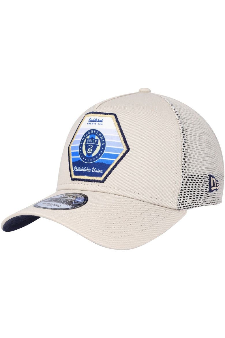 Men's New Era Cream Philadelphia Union Established Patch 9FORTY A-Frame Trucker Adjustable Hat, Main, color, Cream