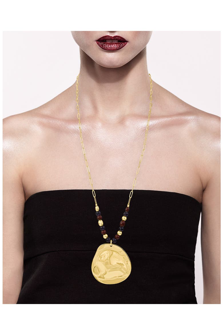 Large Medallion Pendant Necklace (Nordstrom Exclusive), Alternate, color, PURPLE/ GOLD