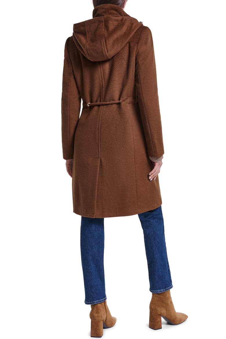 Hooded Wool Blend Zip Up Coat, Alternate, color, TOBACCO
