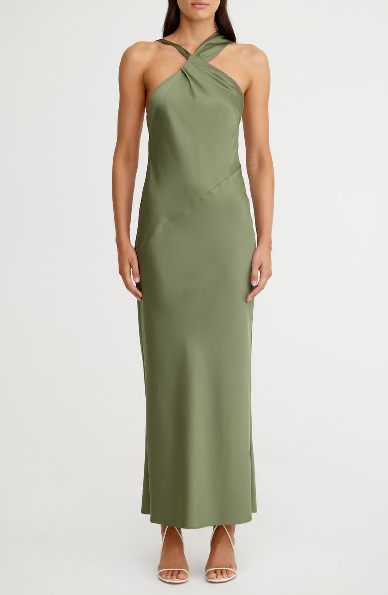 Significant Other Lucile Draped Sleeveless Gown, Main, color, Pesto