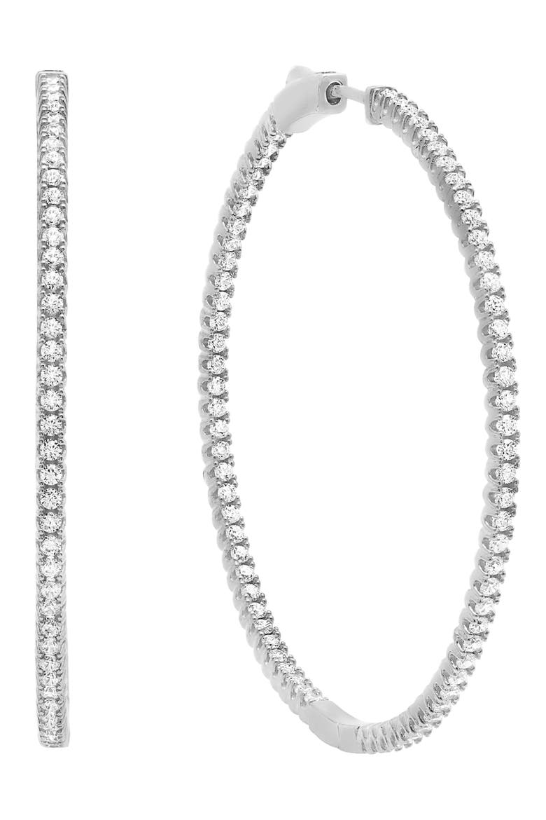Small Pavé Cubic Zirconia Inside Out Hoop Earrings, Main, color, PLATINUM