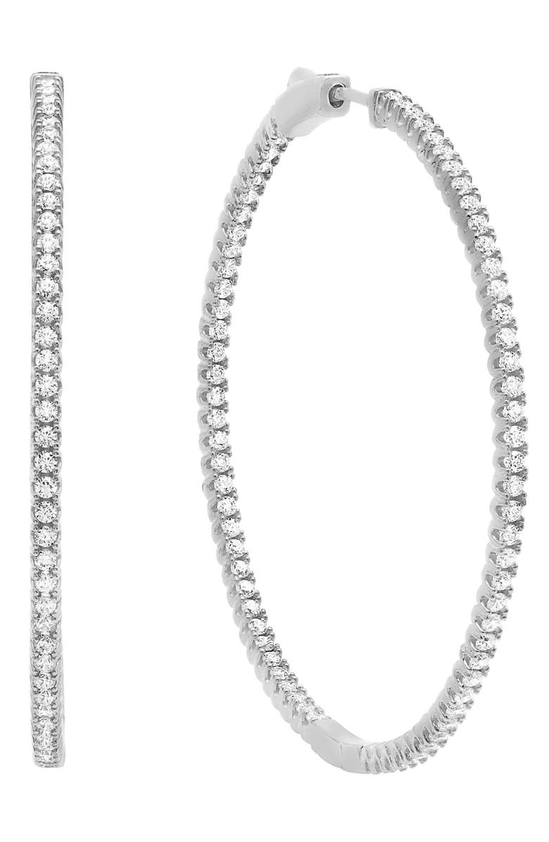 Crislu Small Pavé Cubic Zirconia Inside Out Hoop Earrings, Main, color, Platinum