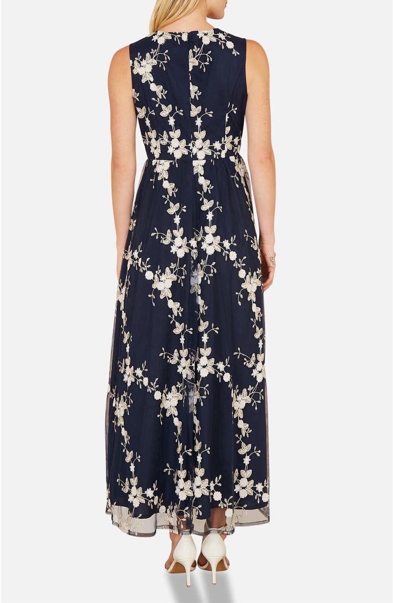Yumi Mesh Embroidered Maxi Dress, Alternate, color, Navy