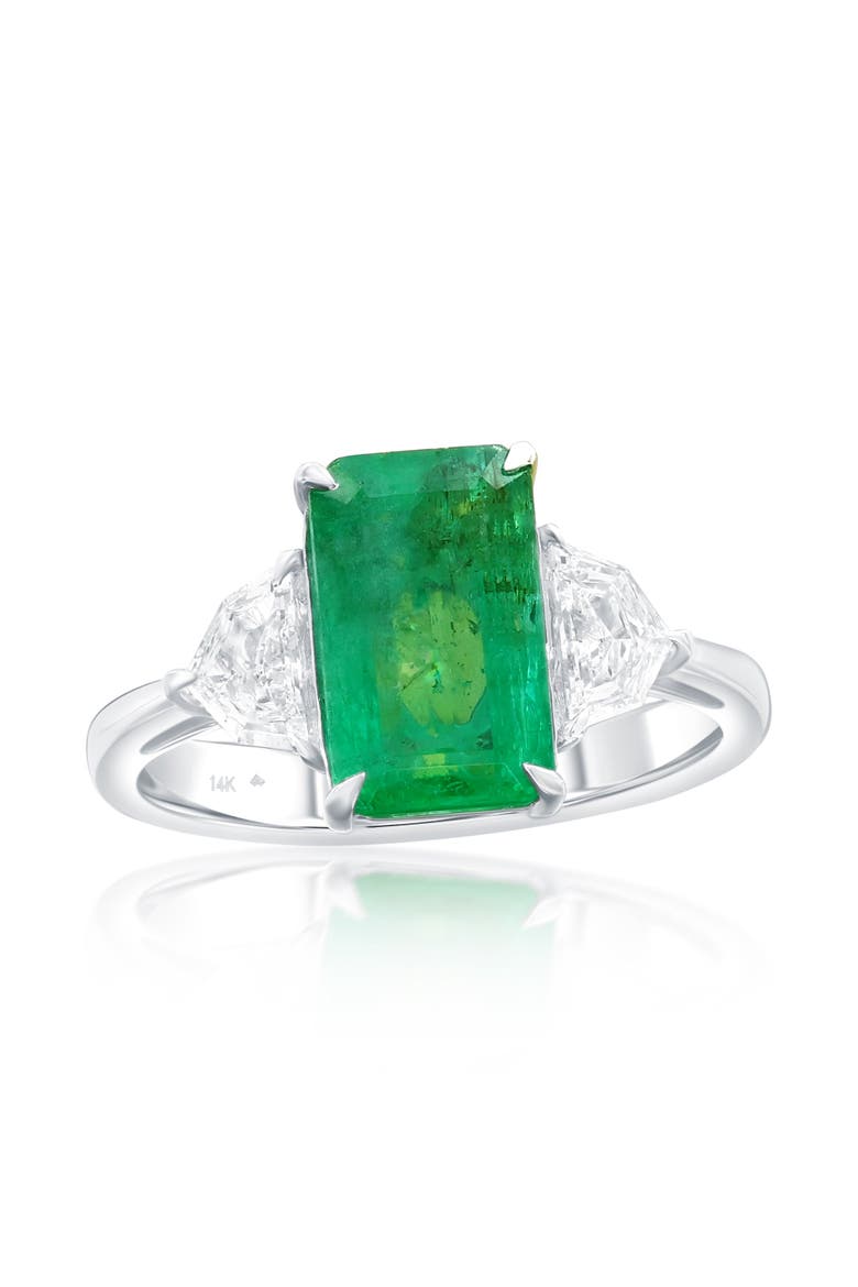 14K White Gold 2.95ct Emerald & 0.50cttw Diamond Ring, Main, color, Green