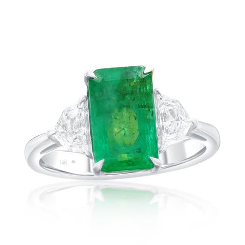 14K White Gold 2.95ct Emerald & 0.50cttw Diamond Ring