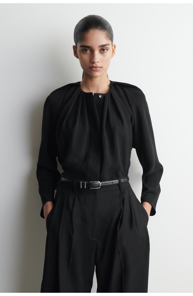 COS Voluminous Pleated Blouse, Main, color, Black