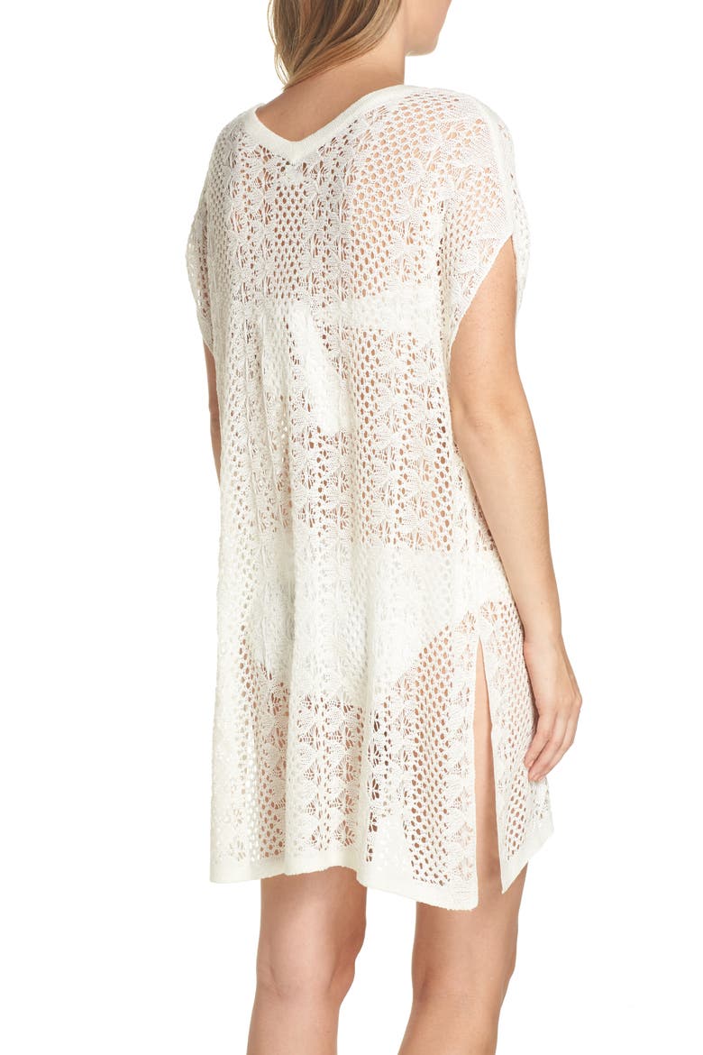 Pointelle Cover-Up Caftan, Alternate, color, WHITE