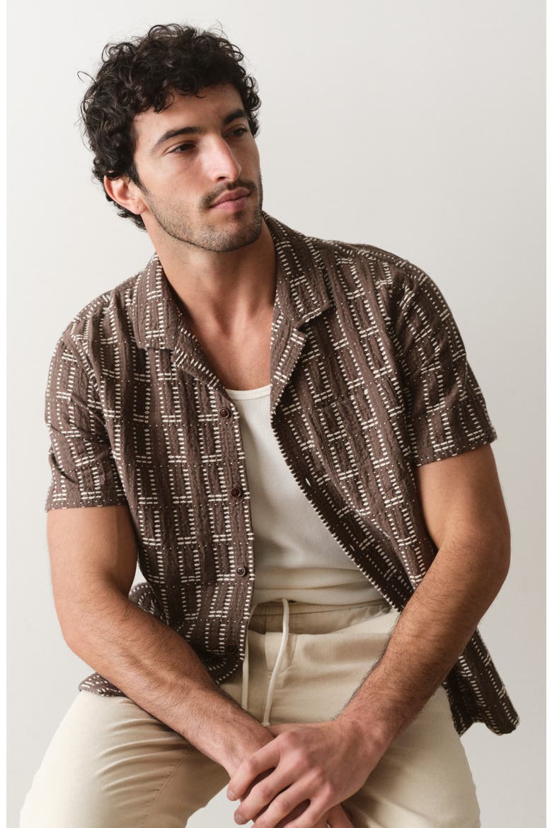 Dobby Resort Camp Shirt, Alternate, color, BROWN