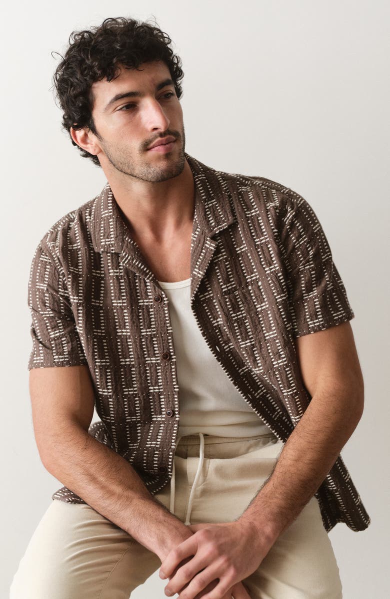 Marine Layer Dobby Resort Camp Shirt, Alternate, color, Brown