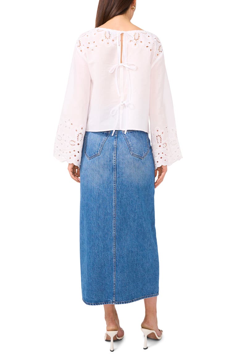 Embroidered Eyelet Bell Sleeve Cotton Top, Alternate, color, ULTRA WHITE
