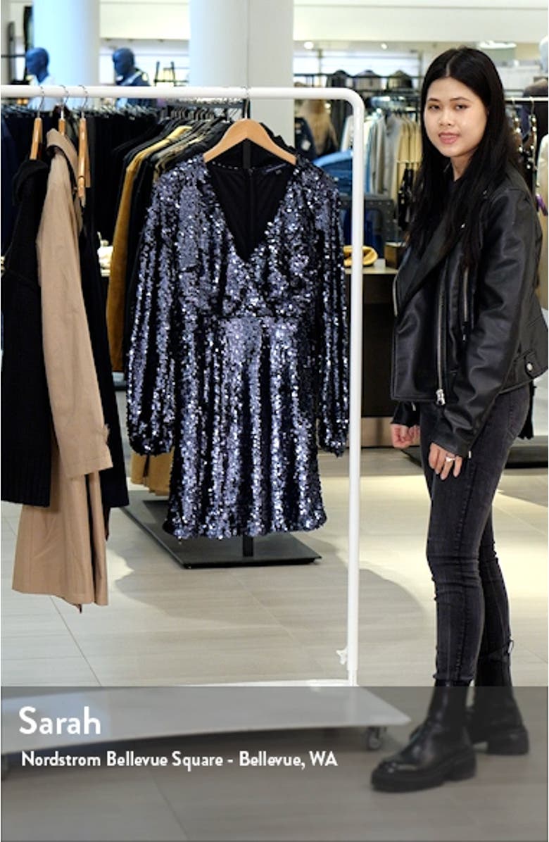 Bisma Sequin Long Sleeve Faux Wrap Cocktail Dress, sales video thumbnail