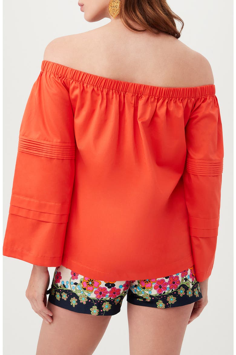 Wavey Organic Cotton Off the Shoulder Top, Alternate, color, FERRY RED