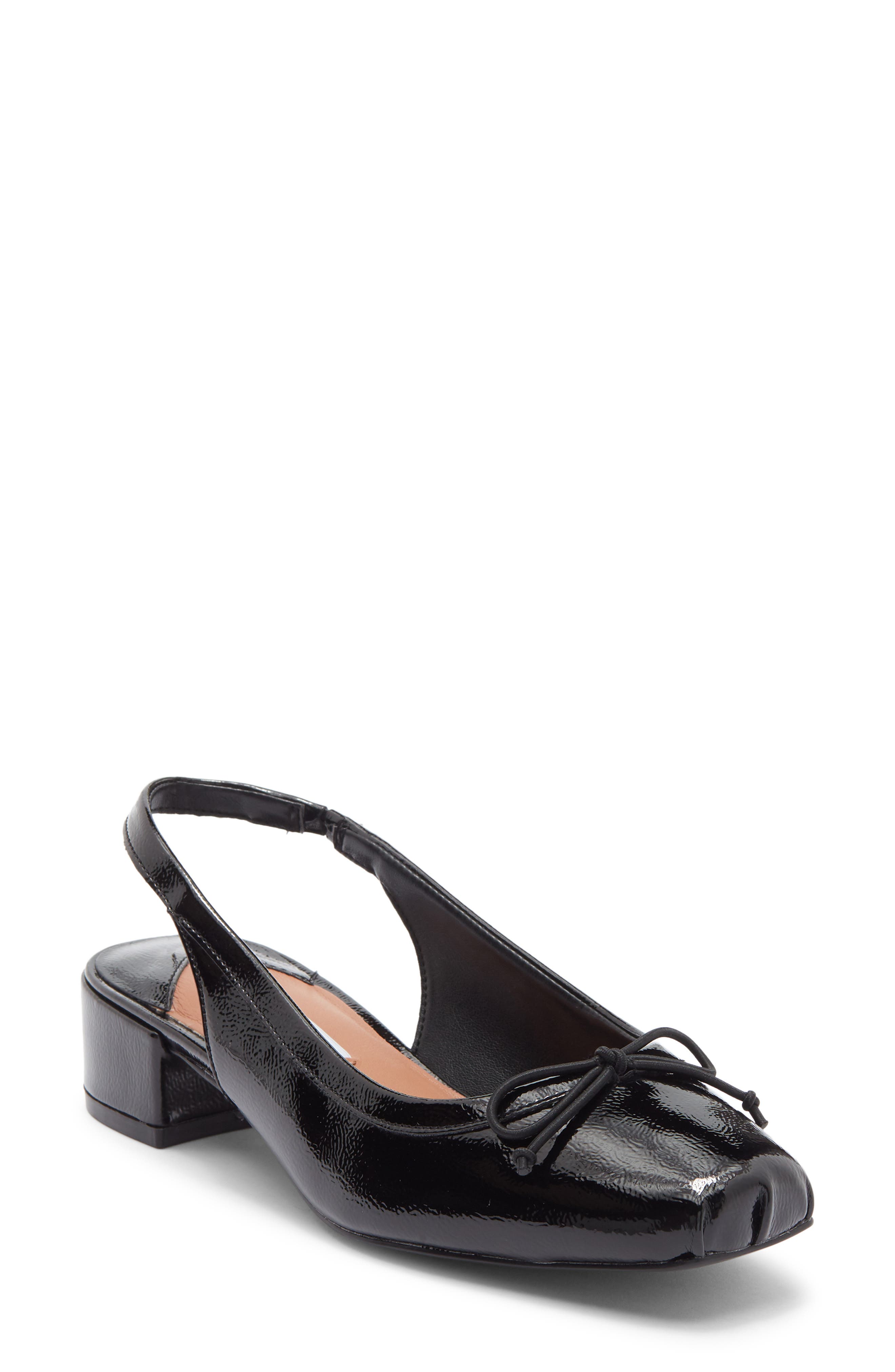 Steve Madden Loved Square Toe Patent Leather Slingback Pump, Main, color, Black Crinkle Patent