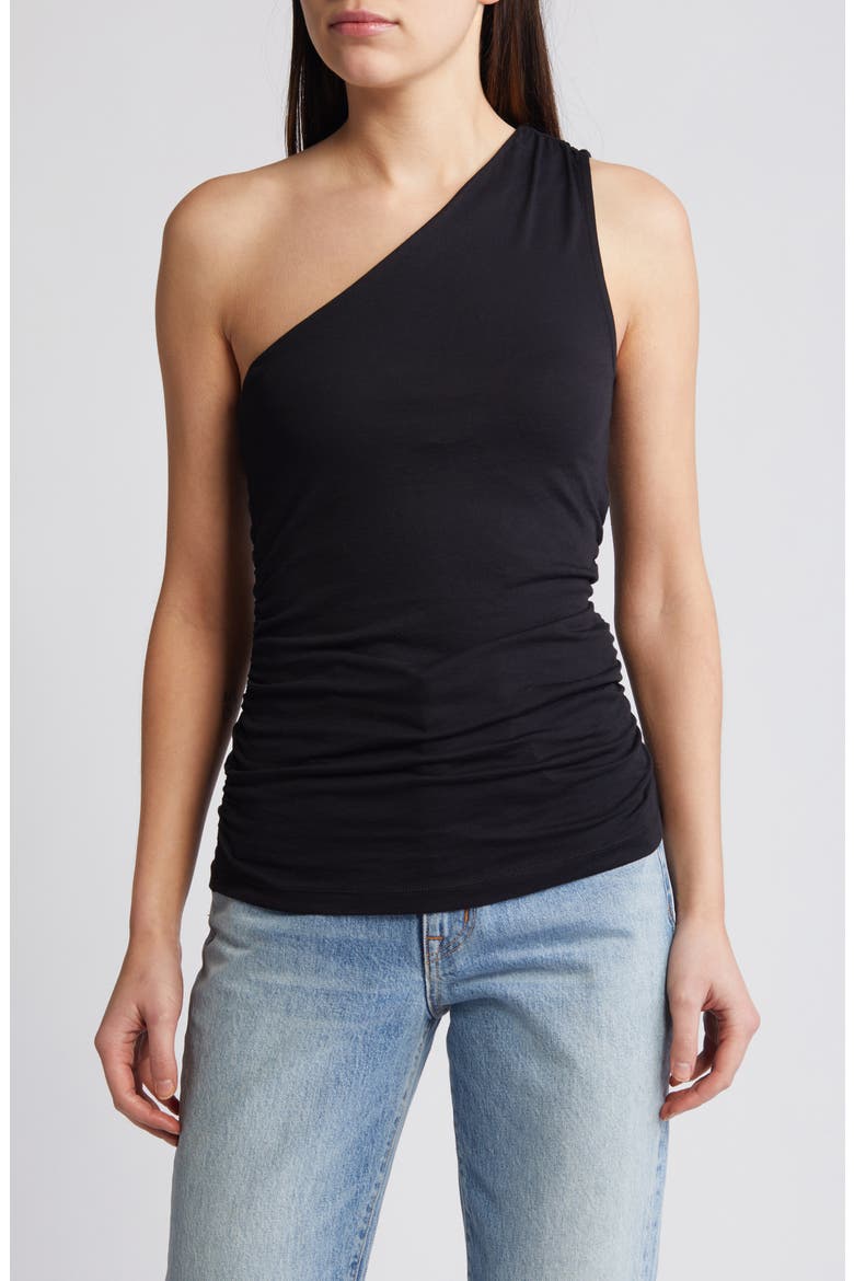 One-Shoulder Organic Cotton Tank Top, Main, color, BLACK