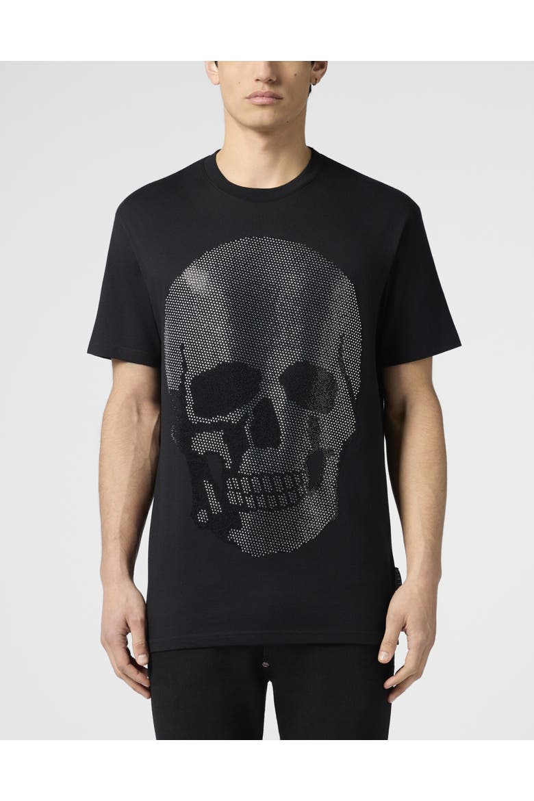 Round Neck T-Shirt Skull Stones Men, Main, color, black
