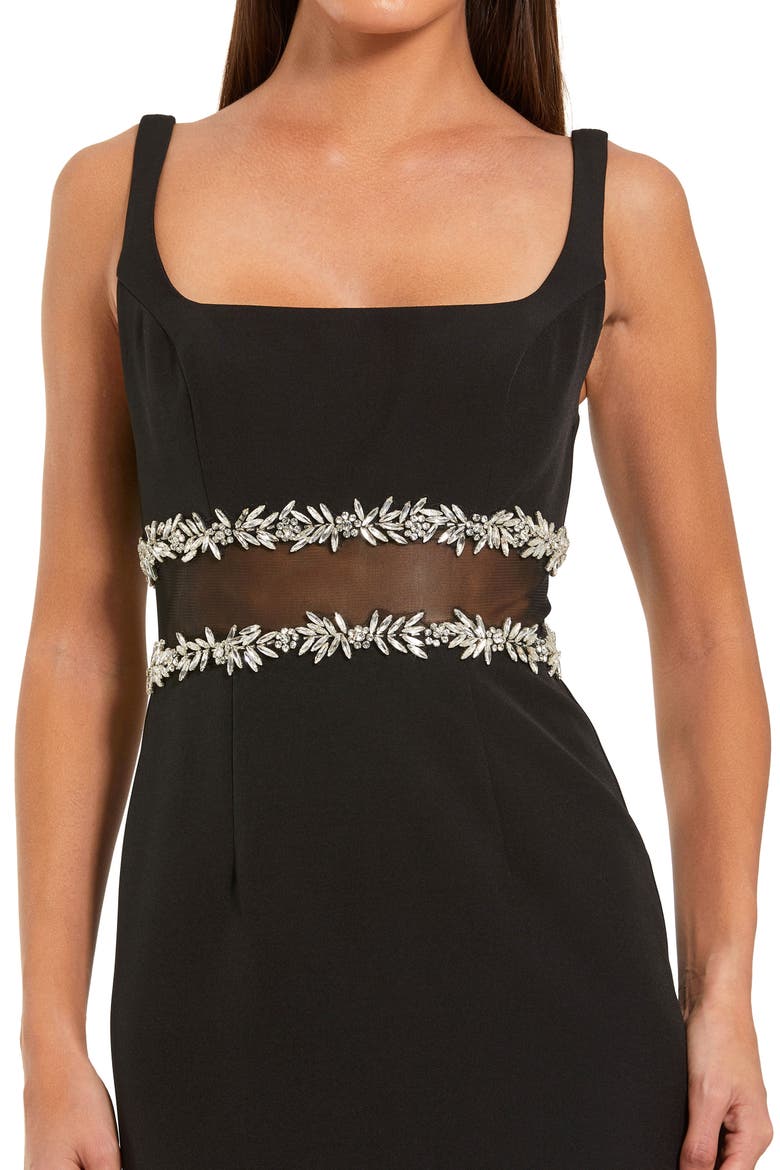 Petite Crepe Midi Dress with Jewel Detail & Ruffle Hem, Alternate, color, Black