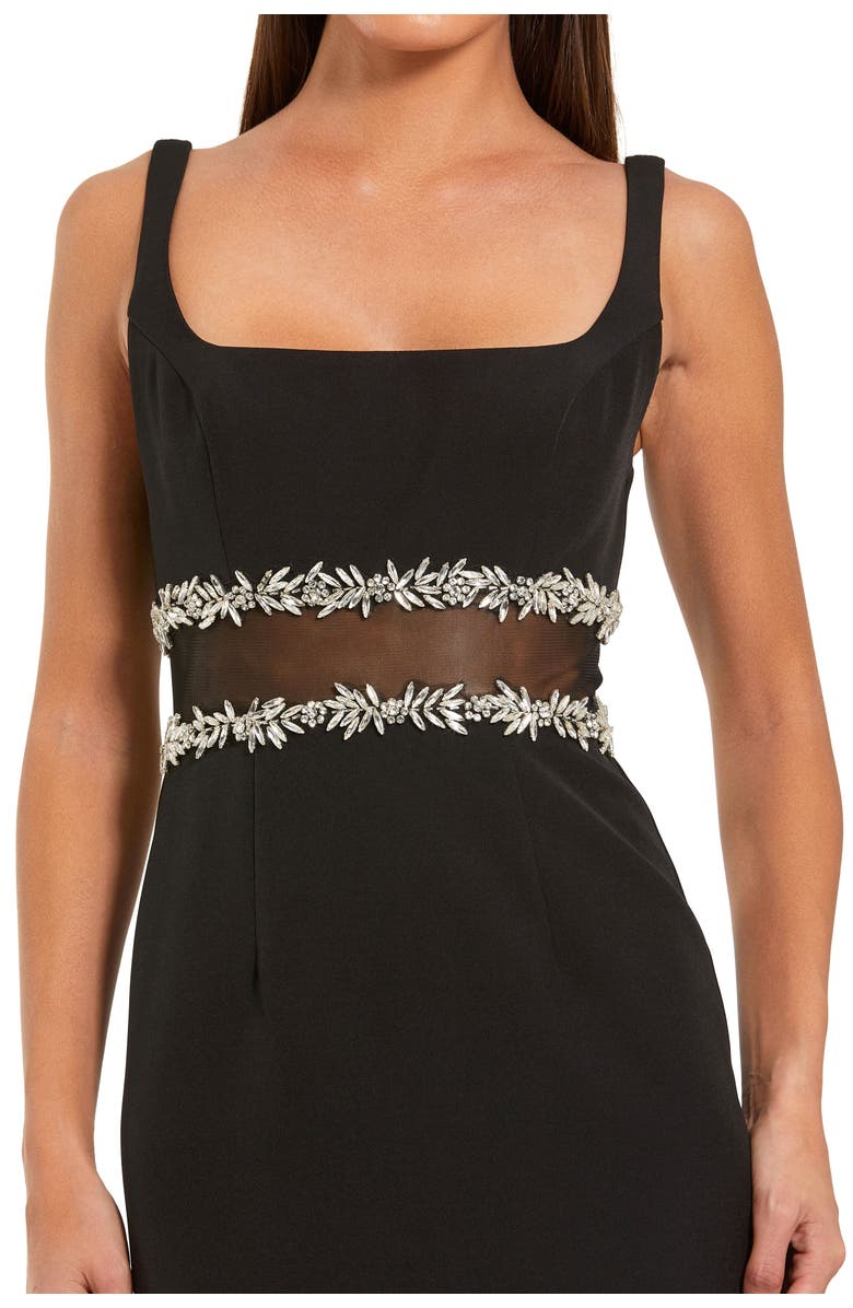 Mac Duggal Petite Satin Gown With Pearl Neckline and Bow Detail, Alternate, color, Black