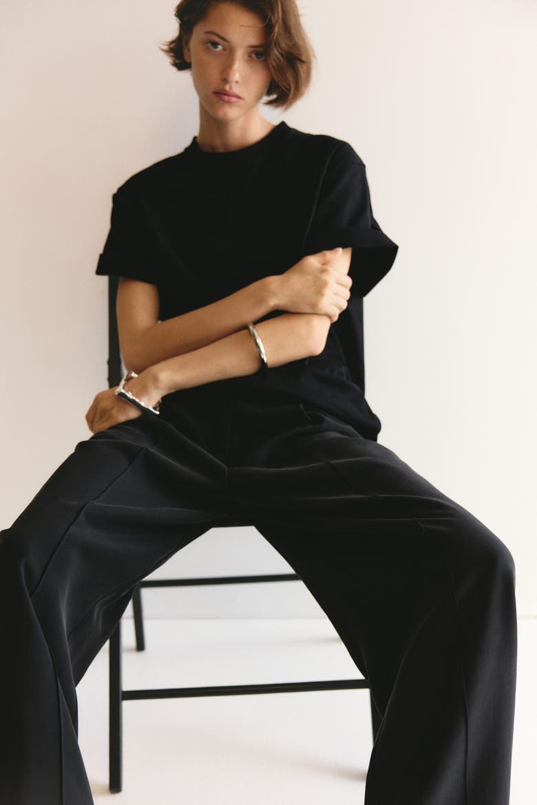 Creased Barrel-leg Pants, Alternate, color, Black