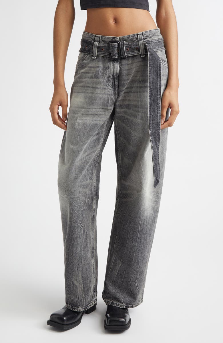 Acne Studios Page Gothik Belted Relaxed Fit Jeans, Main, color, Washed Black