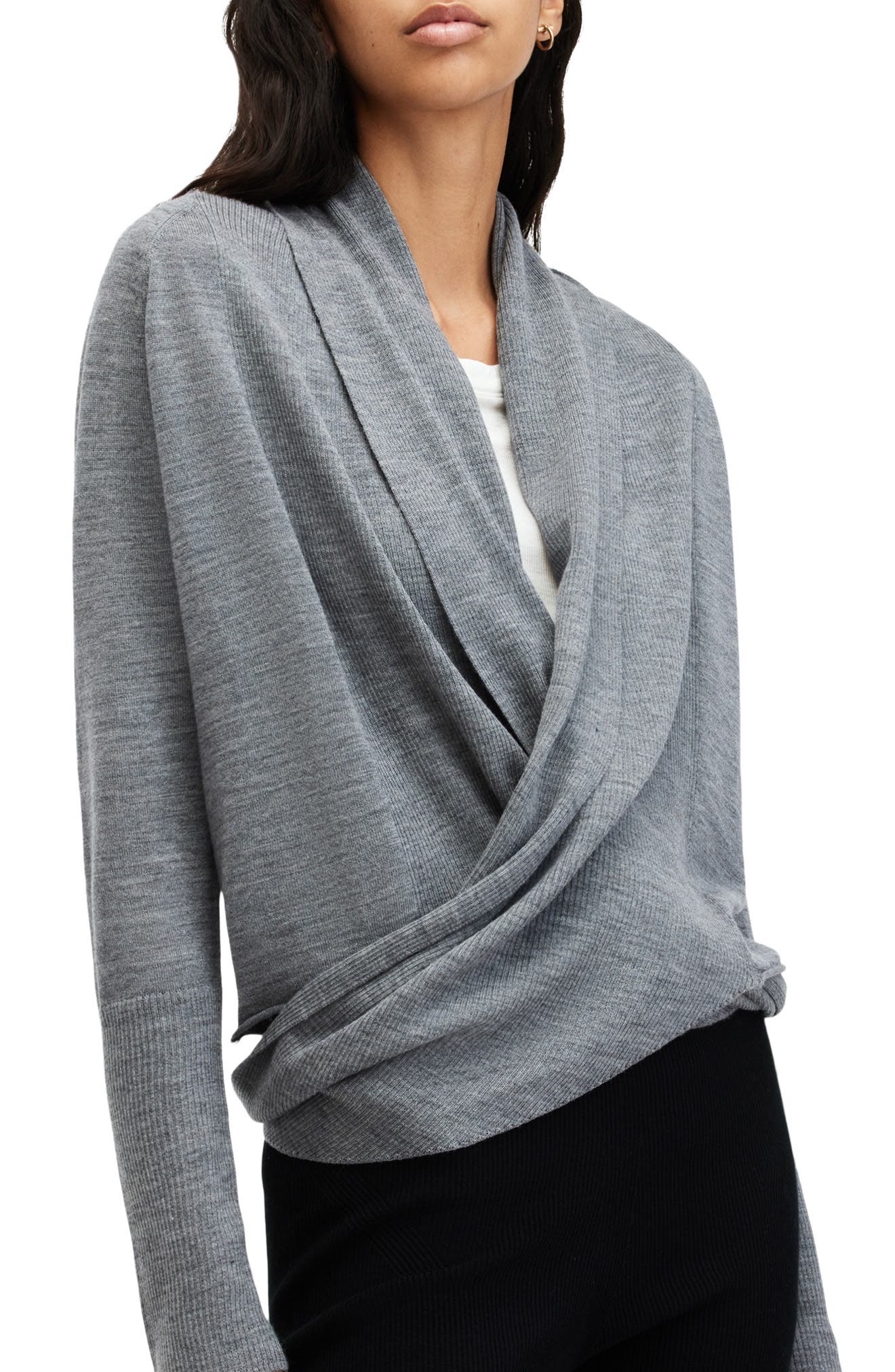 AllSaints Wasson Pirate Wrap Merino Wool Cardigan (Women) | Nordstrom