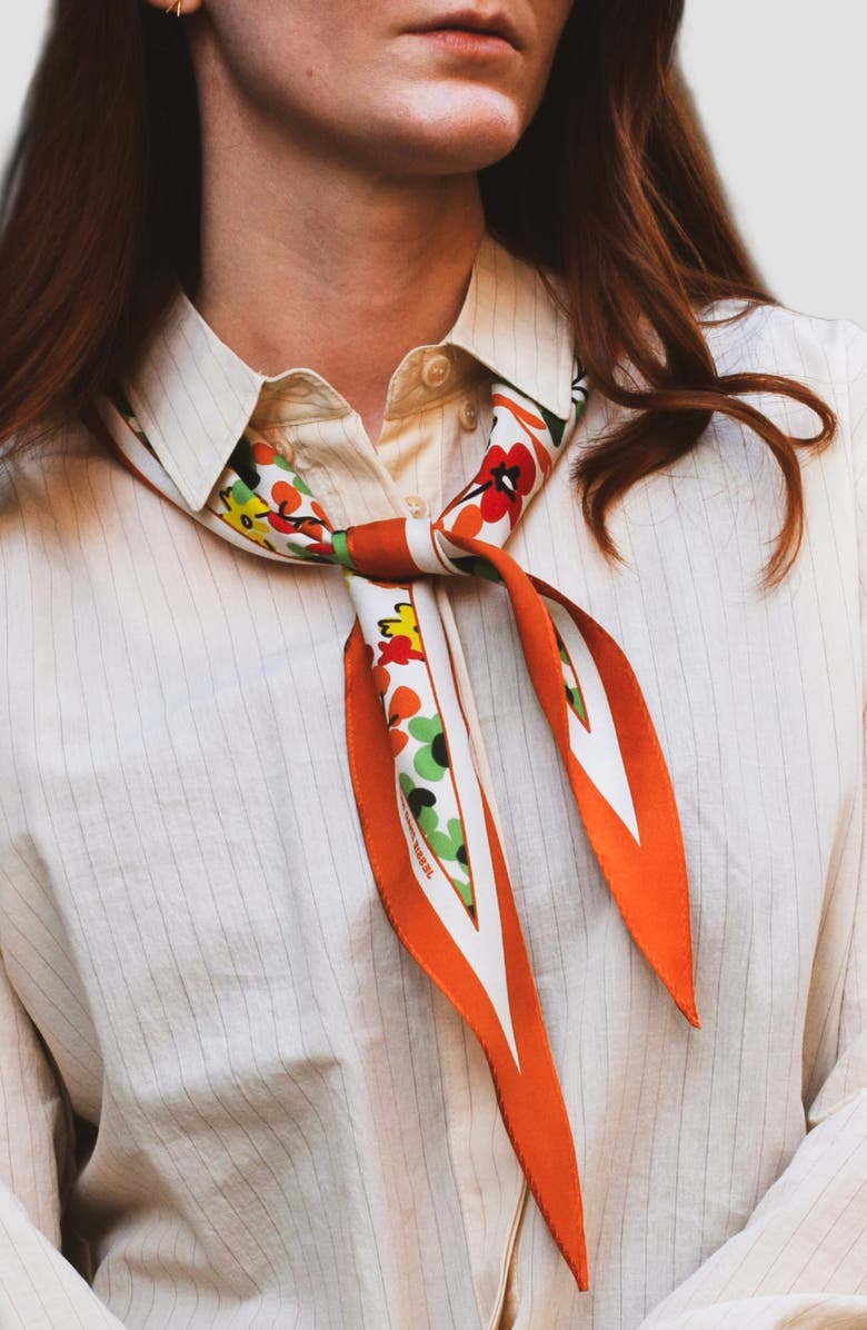 Jessie Zhao New York Silk Diamond Scarf Of Afternoon Garden, Alternate, color, Brown