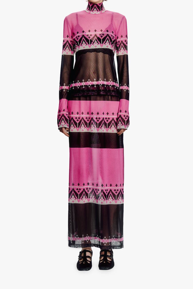 Fair Isle Mesh Skirt, Alternate, color, Azalea Multi