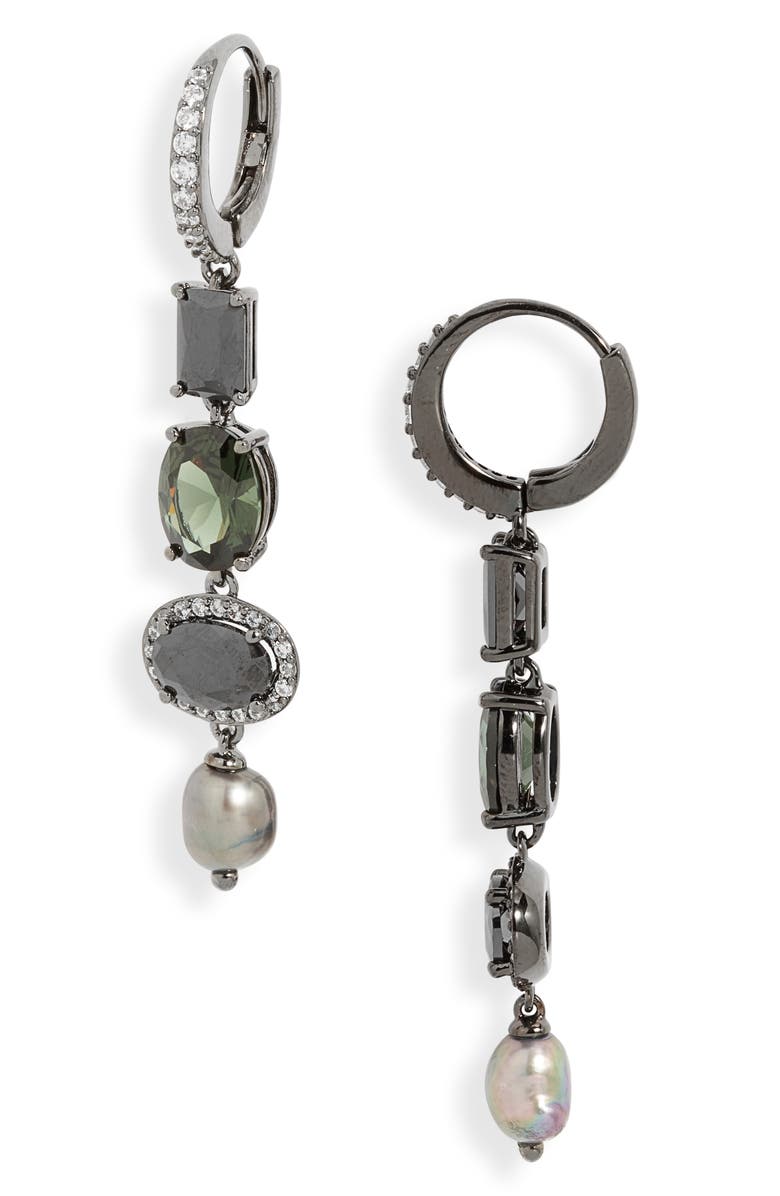 Nadri Maiden Linear Earrings, Main, color, Black