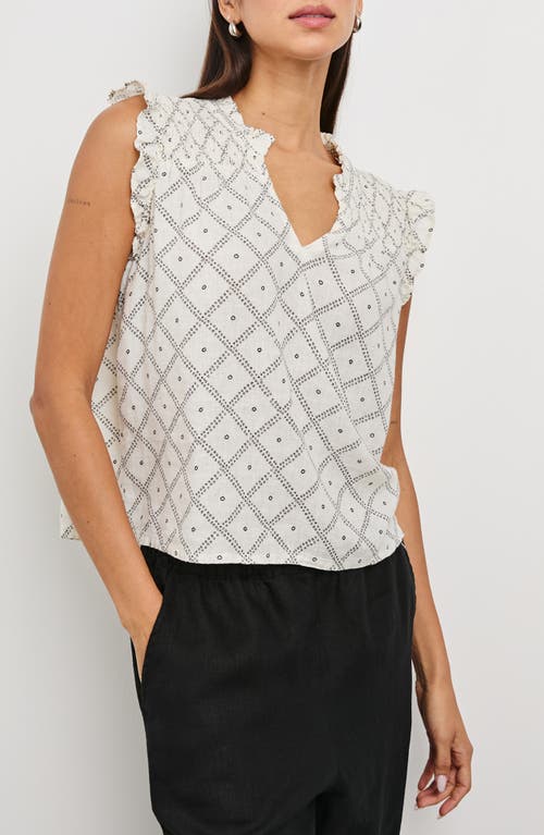RAILS RAILS ARLENE GEO PRINT LINEN BLEND RUFFLE SHOULDER TOP 