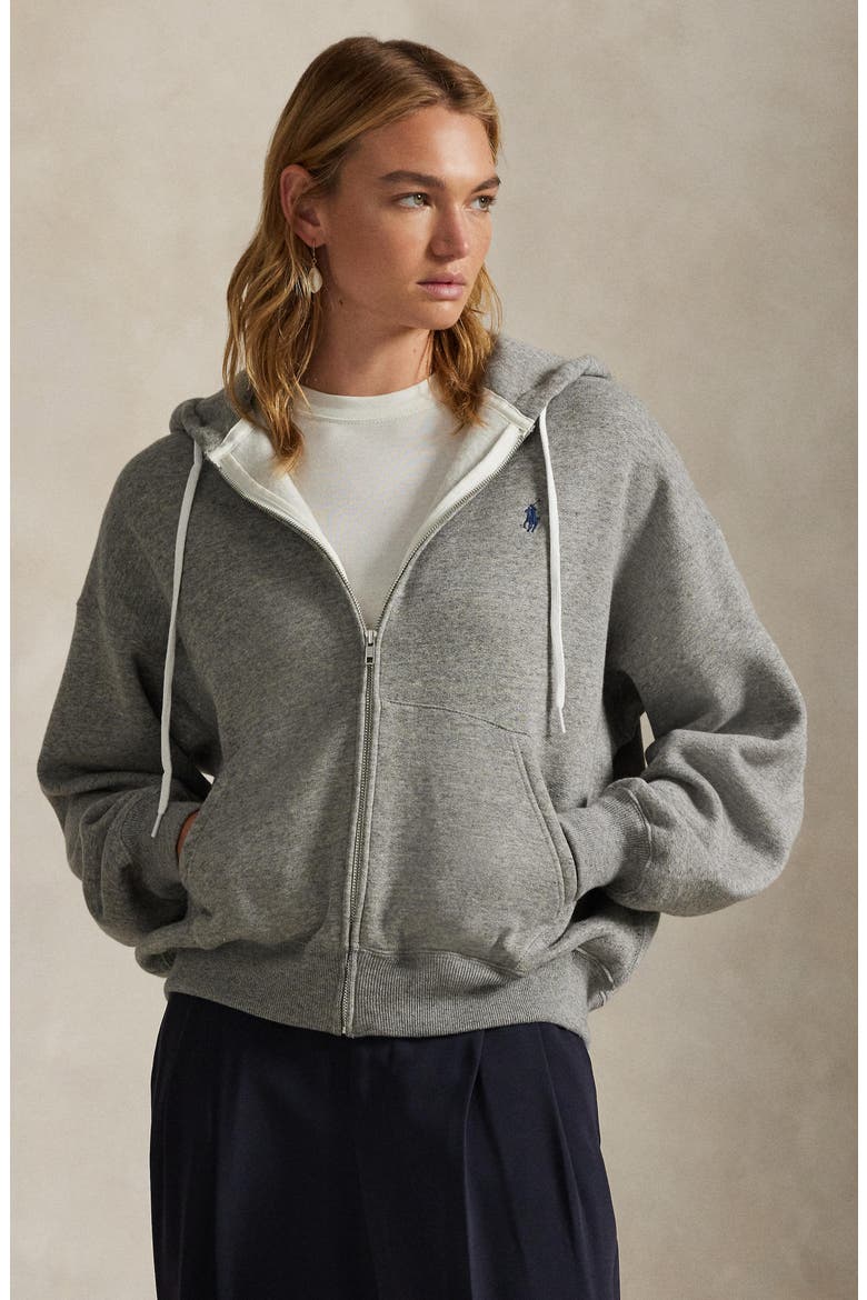 Cotton Blend Fleece Zip-Up Hoodie, Alternate, color, DARK VINTAGE HEATHER