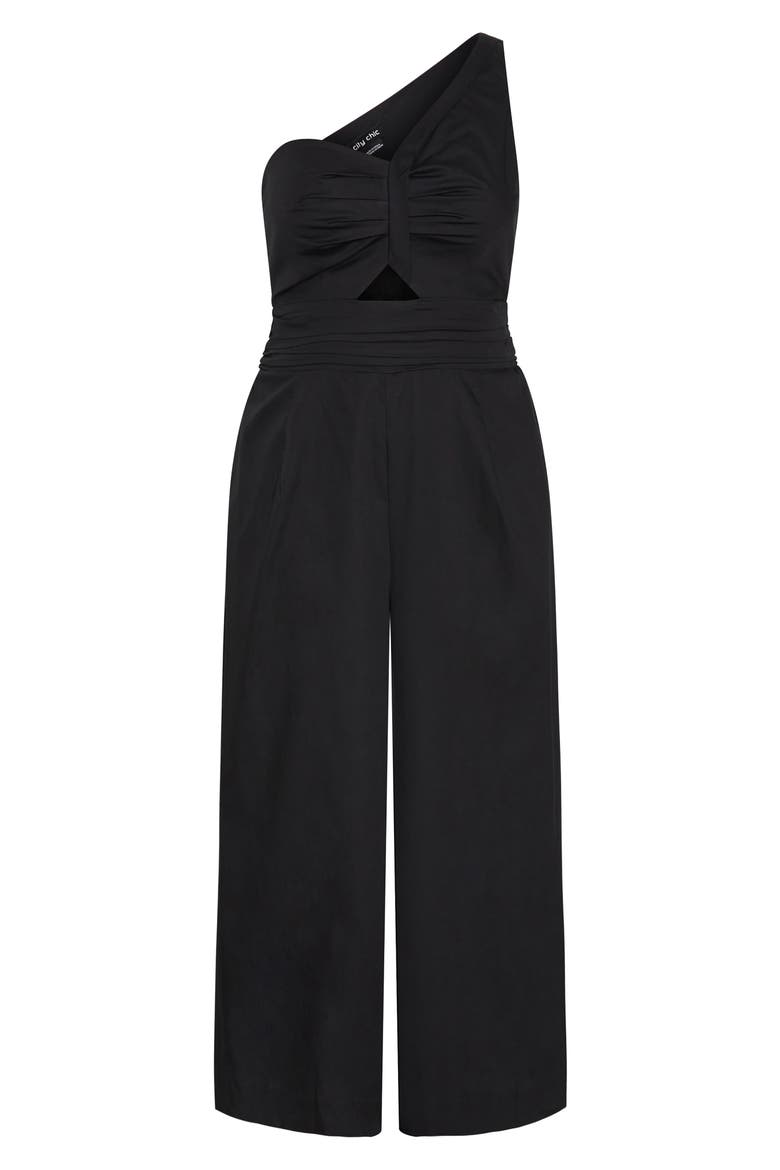 Rebecca One-Shoulder Cotton Jumpsuit, Alternate, color, BLACK