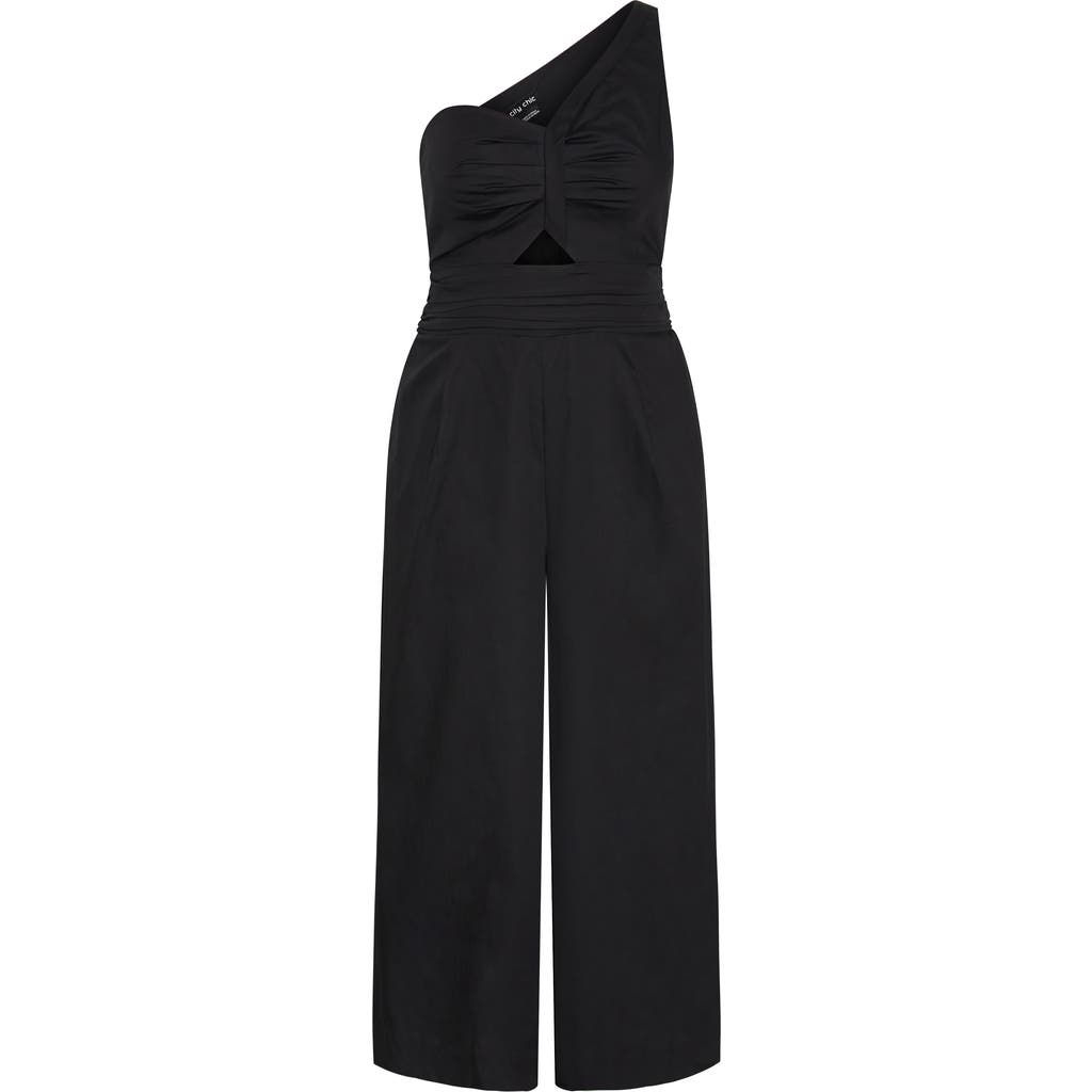 City Chic Rebecca One-shoulder Cotton Jumpsuit In Black