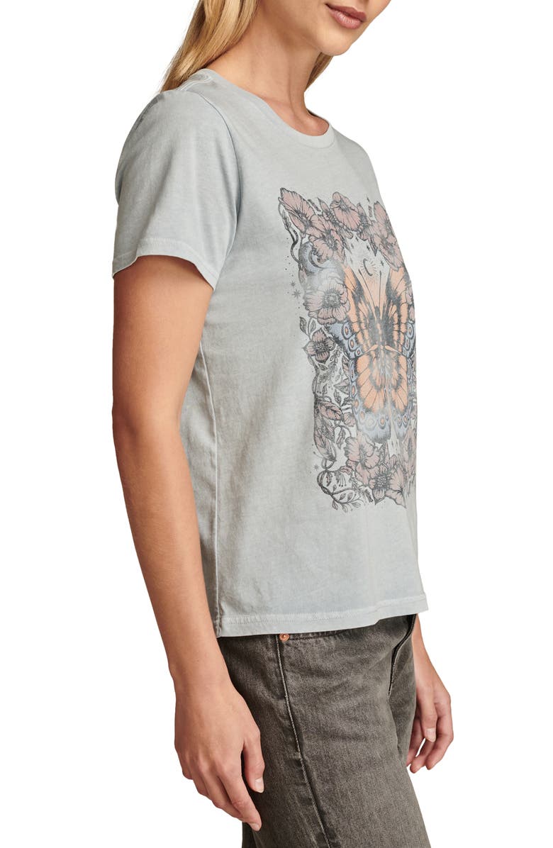 Lucky Brand Floral Butterfly Cotton Graphic T-Shirt, Alternate, color, Blue Fog