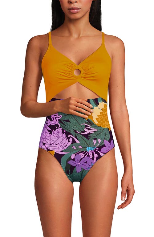 Lands' End O-ring Monokini One Piece Swimsuit In Dark Wine Floral Bloom/mango