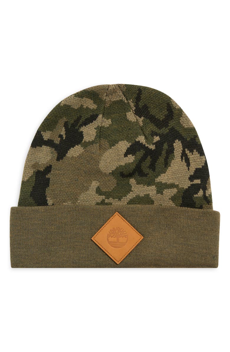 Timberland Camo Jacquard Beanie, Main, color, Grape Leaf
