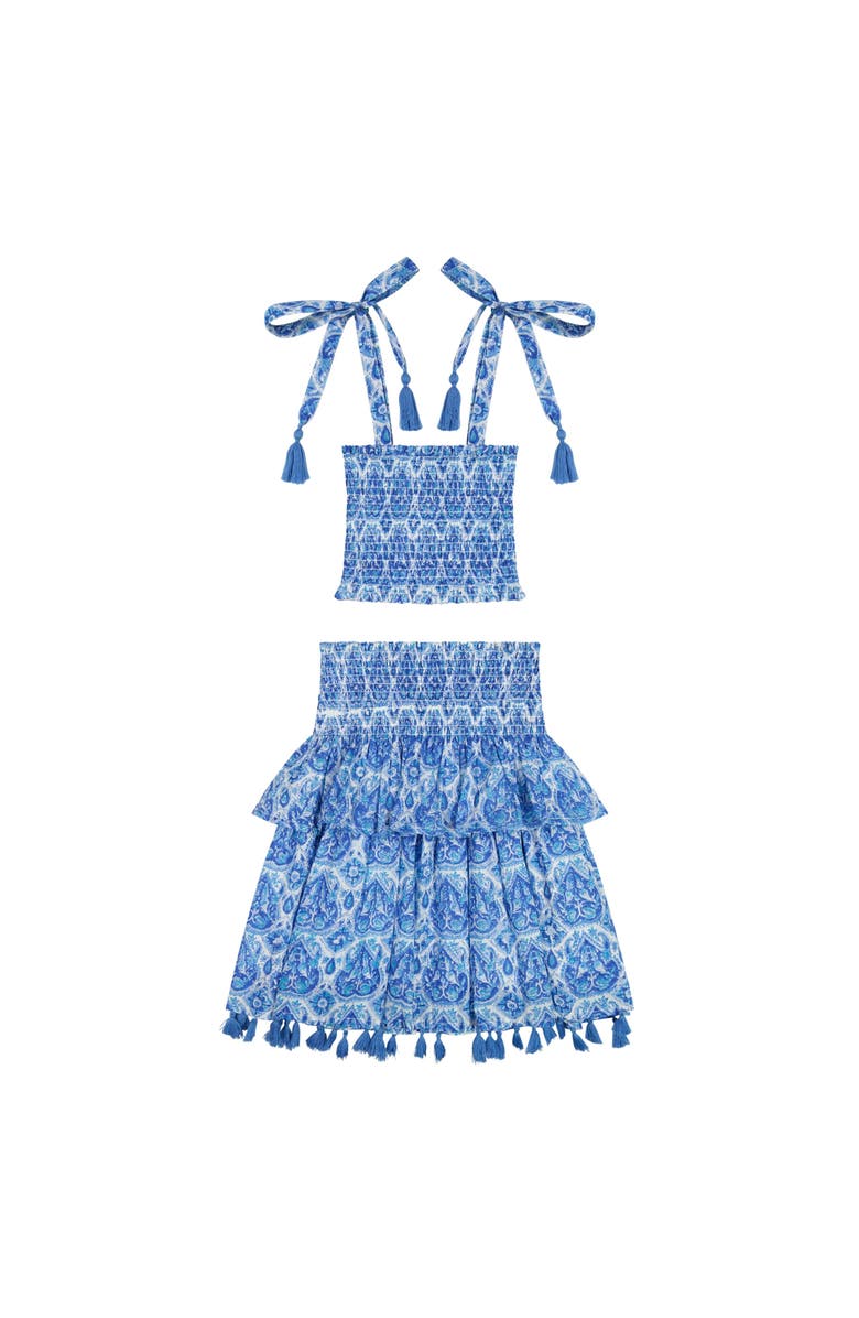 Mer St. Barth Noelle Girl's Smock Top and Maxi Skirt Set Blue Paisley, Main, color, 