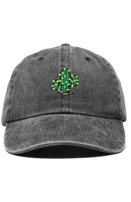 Dalix Cactus Embroidered Low Crown Cap In Washed Black