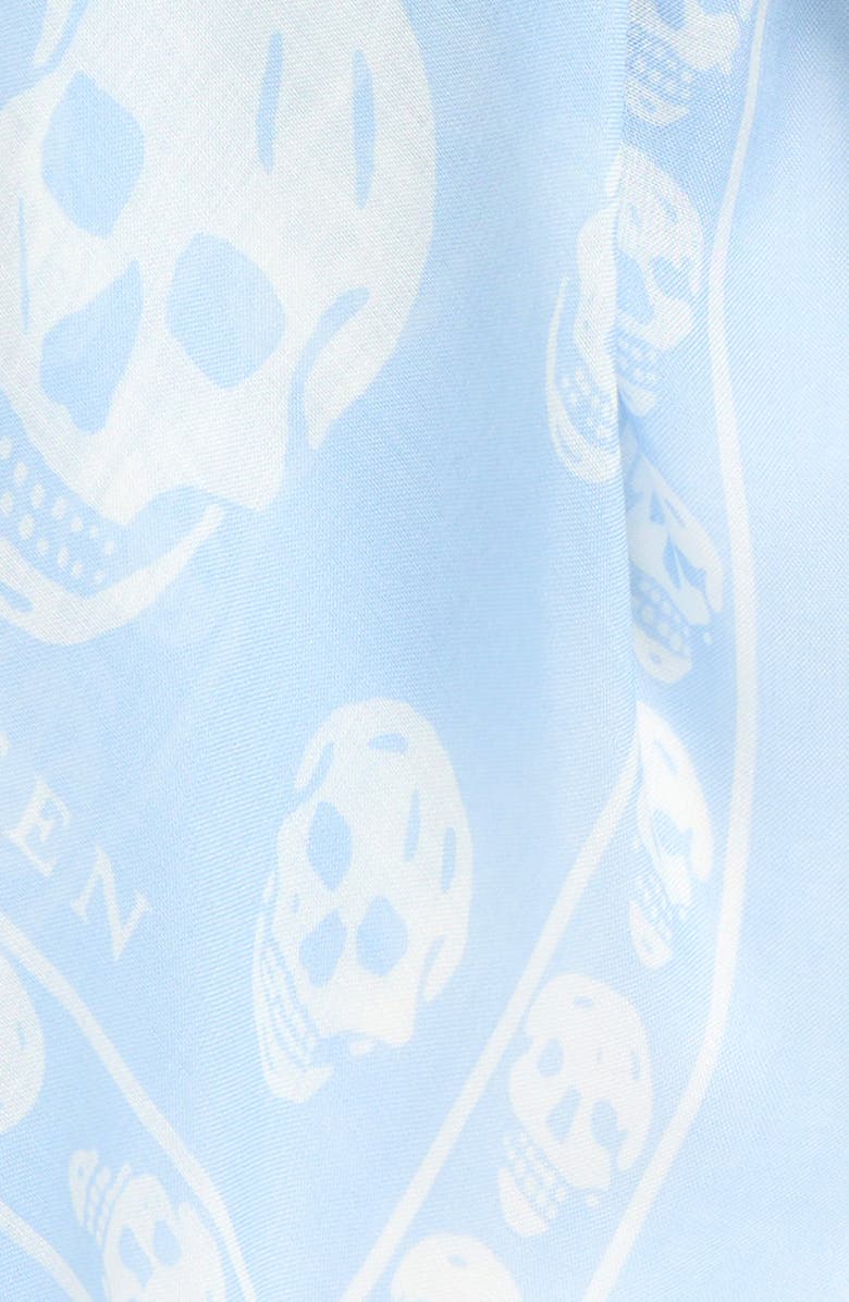 McQueen Skull Print Silk Scarf, Alternate, color, Ice Blue/ White