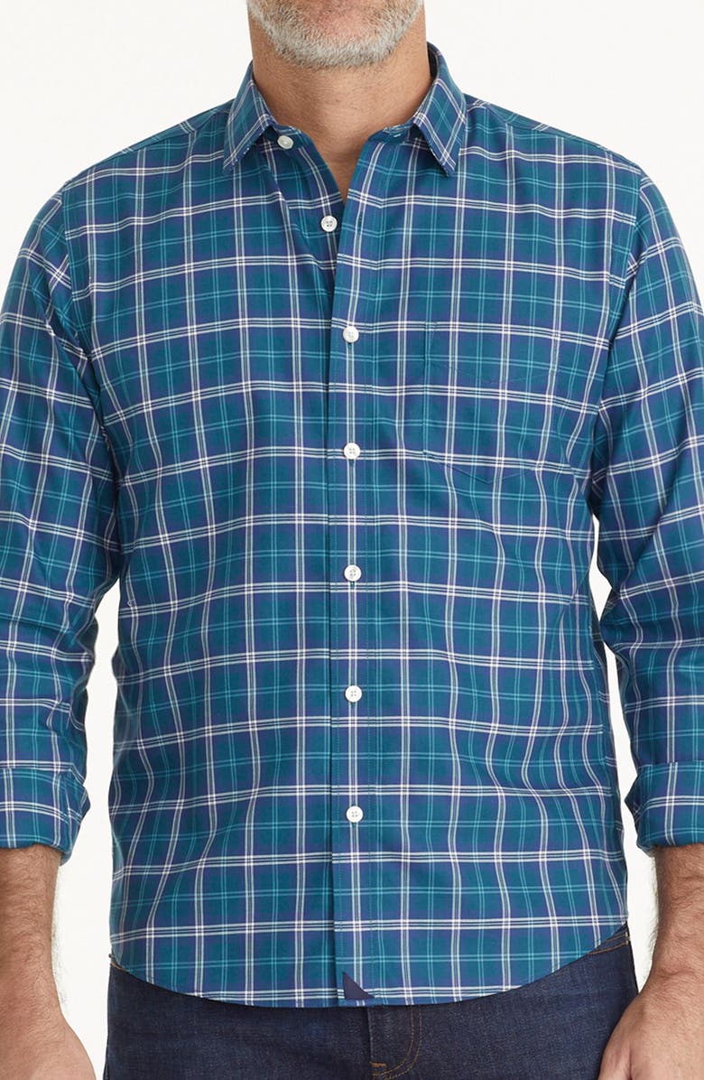 UNTUCKit Harwin Plaid Wrinkle Free Cotton Twill Button-Up Shirt, Main, color, Light Blue