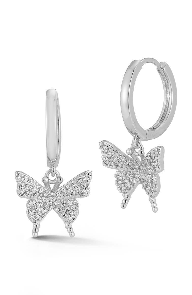 CHLOE AND MADISON Pavé Butterfly Hoop Earrings, Main, color,
