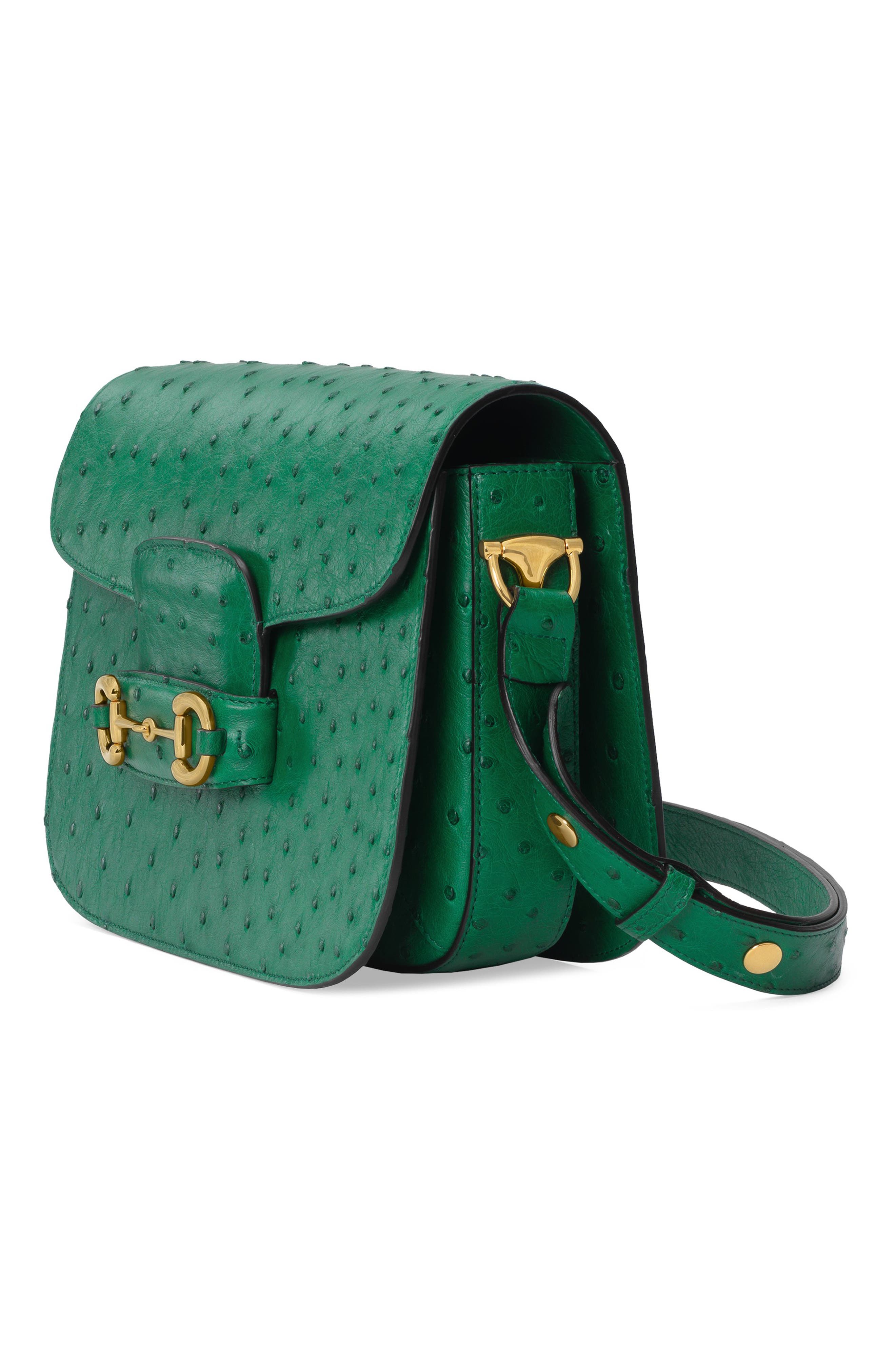 Gucci 1955 Horsebit Ostrich Shoulder Bag, Alternate, color, 