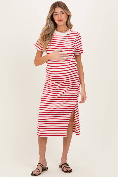 Striped Short Sleeve Midi Dress